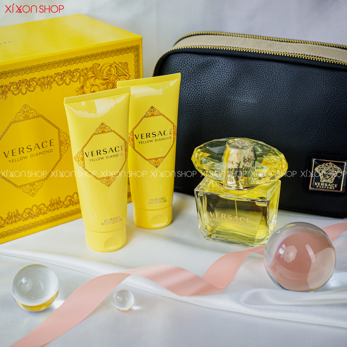 Set Nước Hoa Nữ Versace Yellow Diamond Piece Gift Set 4 Món (EDT 90ml + Body